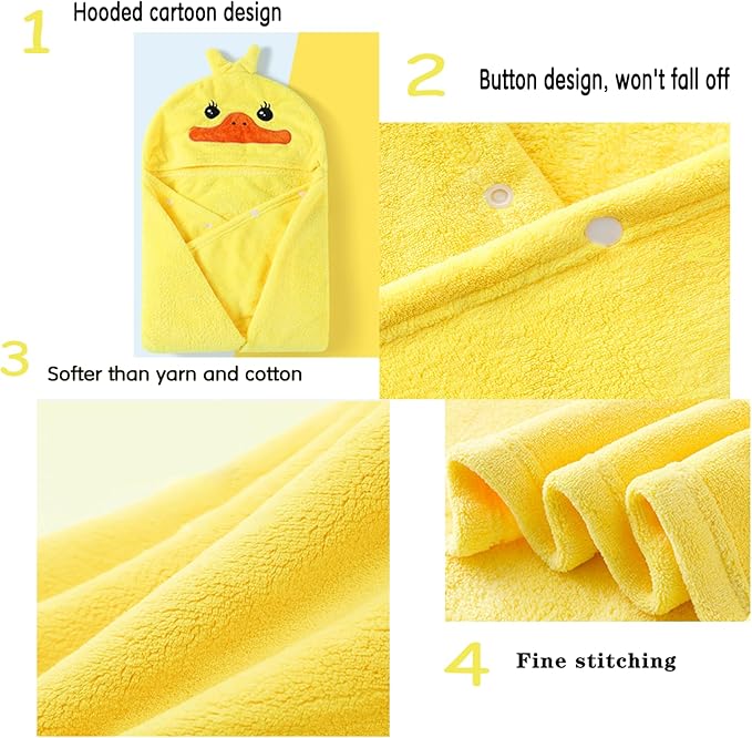 Toddler Bath Towel Baby Towels with Hood 27.5"X55" Ultra Absorbent Soft Bathrobe Blanket Kids Shower Towel for Girls and Boys(Bright Yellow Duck)