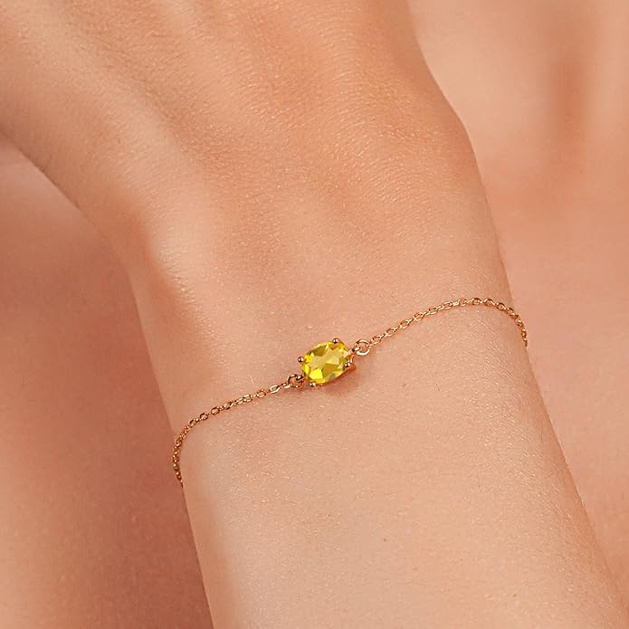 Gem Stone King 7X5MM Oval Gemstone Birthstone Solitaire Bracelet For Women | 925 Sterling Silver | Adjustable Bolo Bracelet For Women | Fine Jewelry Gifts for Her Mom Wife