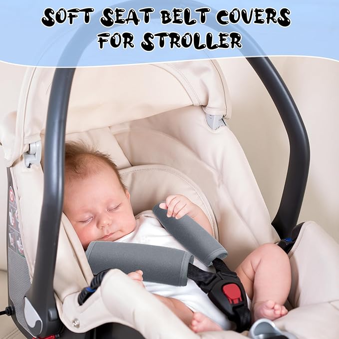 Riakrum 4 Pcs Baby Car Seat Belt Covers Soft Car Seat Straps Shoulder Pads for Kid Infant Stroller Strap Covers Safety Belt Cushion Pads for Boy and Girl(Light Gray,5.7 x 2.6 Inch)