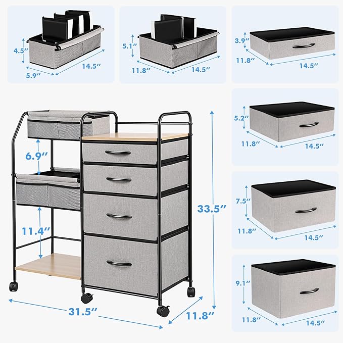 Fabuday Baby Diaper Caddy Organizer Cart - 4 Tier Rolling Diaper Cart with Wheels, Baby Essentials Organizers and Storage, Mobile Utility Carts for Bedside, Crib Nursery, Bedroom, Changing Table