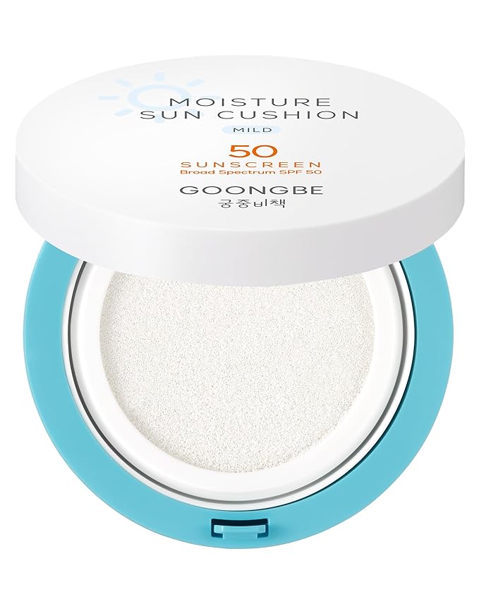 GOONGBE Moisture Sun Cushion Mild SPF 50 - Korean Moisturizing & Soothing Zinc Oxide Mineral Sunscreen - Travel Friendly Sun Cushion for Babies & Kids - Vegan, Reef-Safe, Allergen-Free, 0.81oz.