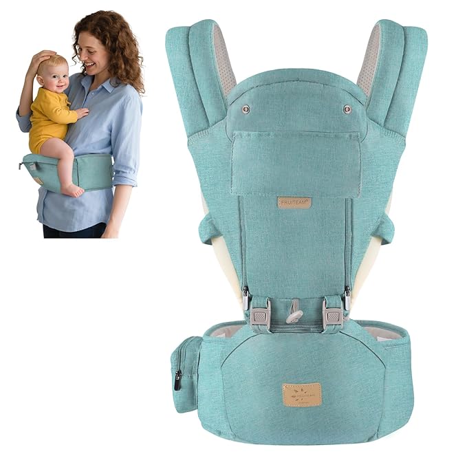 FRUITEAM 6-in-1 Baby Carrier with Waist Stool/Hip Seat, One Size Fits All -Adapt to Newborn, Baby Hip Carrier for Breastfeeding, Infant & Toddler (Green)