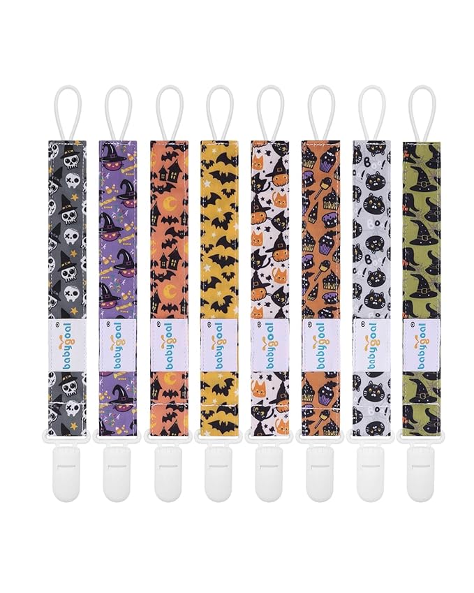 babygoal Baby Halloween Pacifier Clips 8 Pack, Pacifier Holder Clips Fits for Most Pacifier and Binkies 8PS32-B