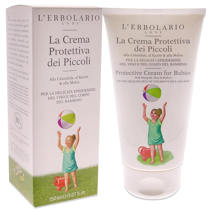 L'Erbolario Protective Cream For Babies - Rich In Vitamins And Plant-Derived Emollients - With Marigold, Shea And Mallow - Nourish, Soften And Keep Your Child’s Sensitive Skin Supple - 5.07 Oz