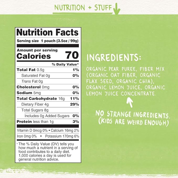 Pumpkin Tree Organics Fruit Snack Pouch, Pear + Fiber + A Squeeze of Lemon, 3.5 Ounce (Pack of 10)