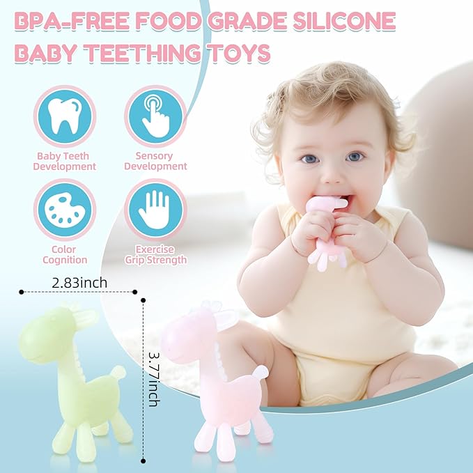 TYRY.HU Baby Teething Toys for Babies 0-6 6-12 Months,BPA Free Silicone Giraffe Teethers Toys, Soft-Textured Chew Toys, Montessori Sensory Toys for Boys Girls Teething Relief, 2 Pack