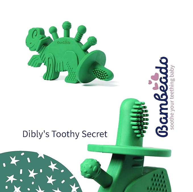 Bambeado Baby Teether Toy: Dibly - The Dino Baby Teething Toys BPA-Free Teethers Inspired by Nature with Natural Rubber Pacifier