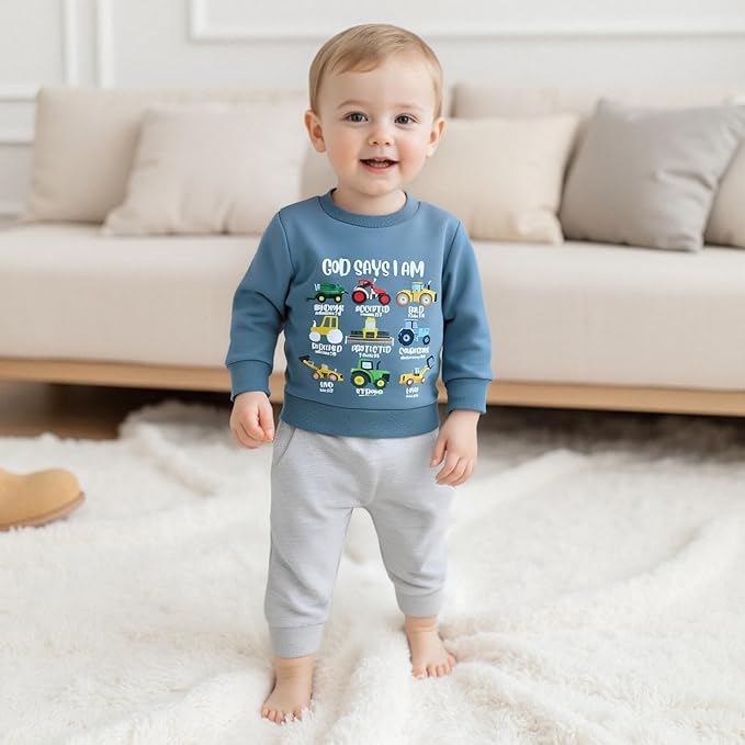 Baby Boy Fall Clothes Set Long Sleeve Truck Tractor Print Sweatshirt Pants Toddler Infant Outfits 6 12 18 24 Months 2T