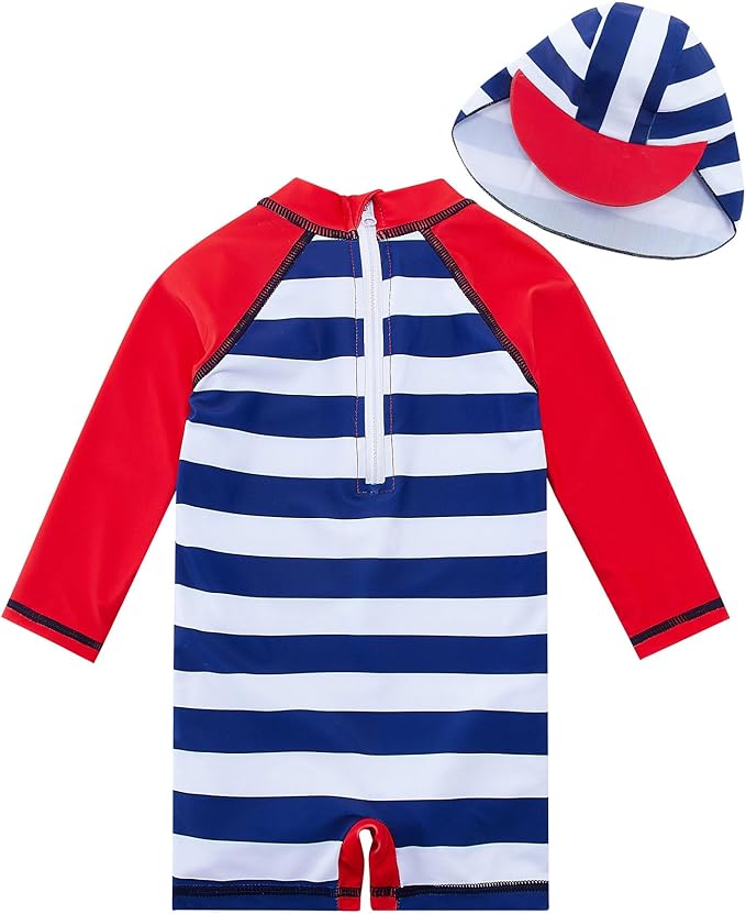 ADUKIDE Baby Boys Swimsuit Summer Beach Rash Guard Swimwear One Piece Sunsuit with Sun Hat 3-24 Months