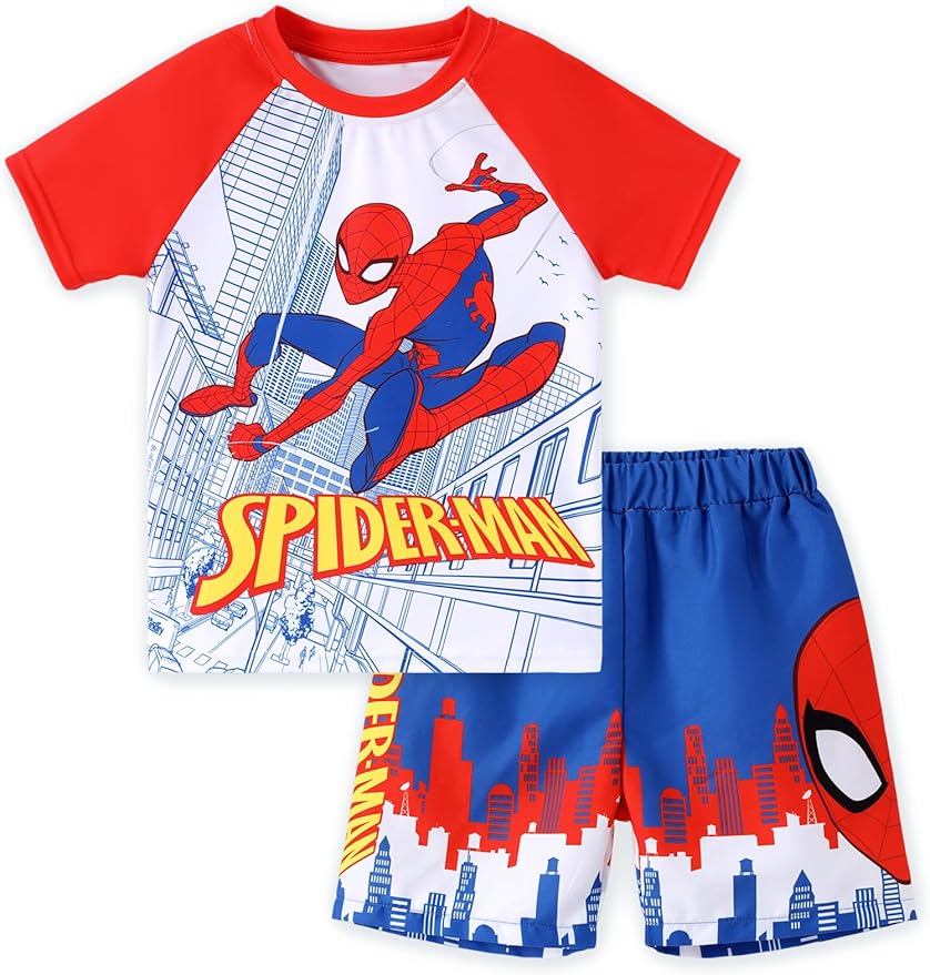 Disney Marvel Spiderman Cars Boy Swimsuit Rash Guard Shirts & Swim Trunk Boys Swim Set Mickey Summer Bathing Suit 2-13 Years
