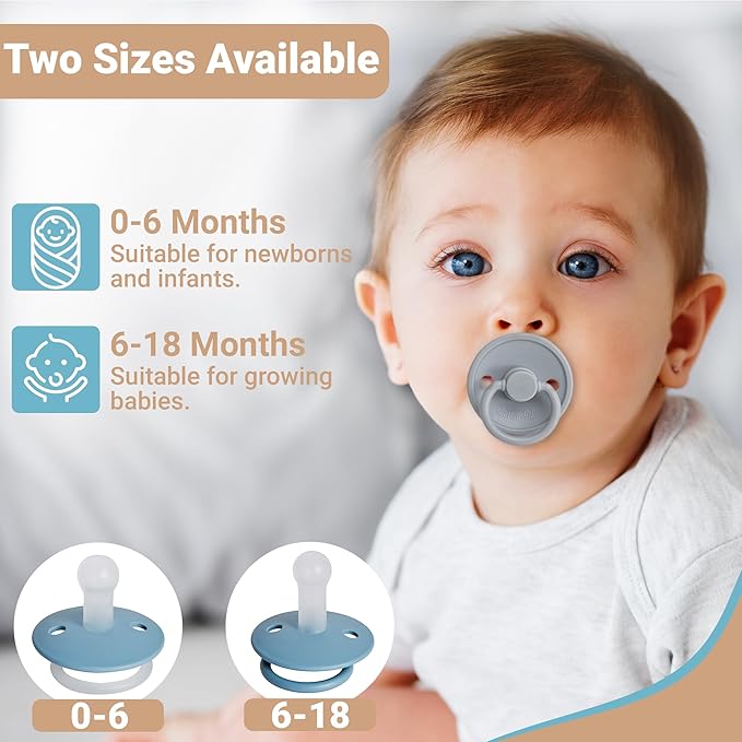 ButtonMe Premium Soft Silicone Newborn Pacifiers 0-6 Months BPA Free Baby Pacifier - 2-Pack Comfortable & Stylish Baby Pacifier 0-6 Months for Baby Boy & Girl - Hospital-Grade Silicone Baby Pacifiers