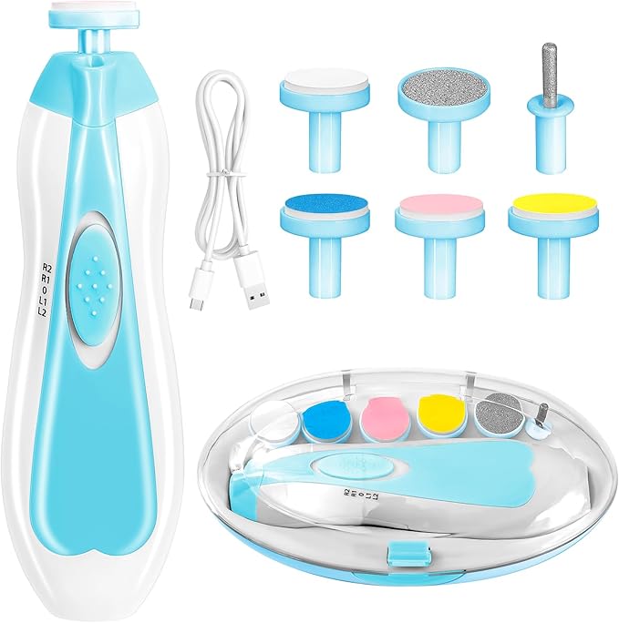 Baby Nail Trimmer Electric, 6 in 1 Rechargeable Baby Nail Clippers Manicure Set Grooming Kit for Toddler Infant or Adults (Blue)