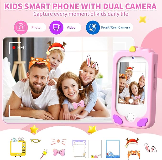 Kids Smart Phone for Girls, Kids Cell Phone Toy with 2.8” Touchscreen | Dual Cameras | Learning | MP3| 32 GB Card | Audiobooks,Toddler Play Phone Christmas Birthday Gift for Age 3 4 5 6 7 Year Old