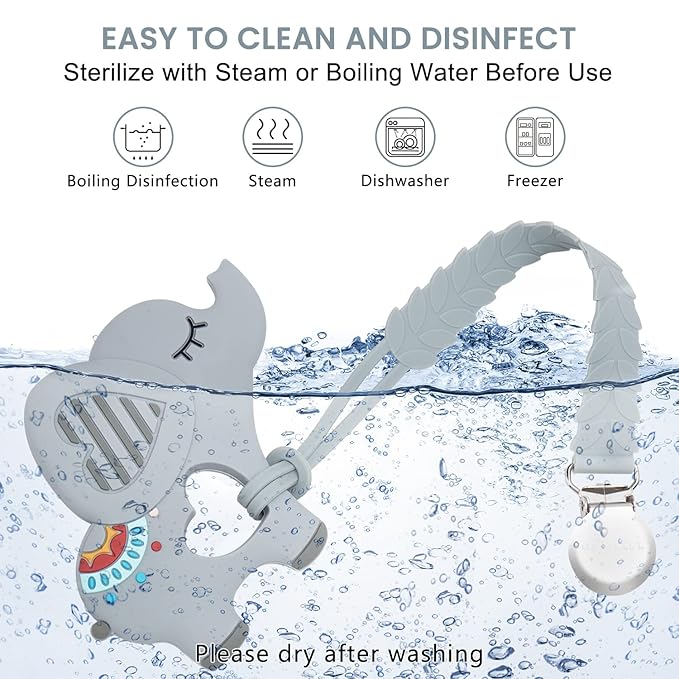 Teething Toys for Babies, Baby Teethers Silicone Baby Teether Toys for Boys and Girls Infant Teething Relief for Teething Elephant Shape, Gray
