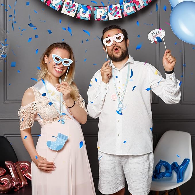 Geiserailie 36 Pcs Baby Shower Pacifiers Necklace Boy Blue Acrylic Pacifiers Necklace Party Favors for Boys Chupones para Baby Shower Gender Reveal Party Decorations Table Scatter