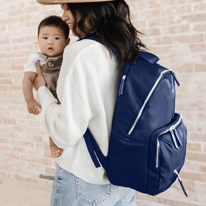 JuJuBe New Everyday Diaper Bag Backpack with Portable Changing Pad, Stroller Straps, Large Travel Backpack for Boy or Girl, Carrying Baby Bottles, Wipes, Diapers, Pacifiers, Navy
