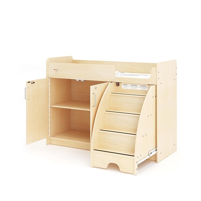 SafeStep Changing Table with Right Stairs - Durable Wood Changing Table with Stairs for Daycares, Preschools & Childcare Classrooms