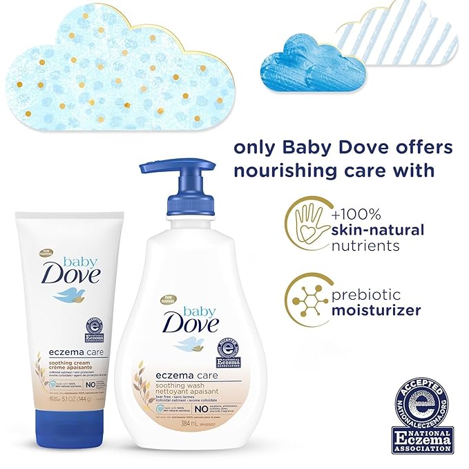 Dove Baby Skin Care Bundle – Colloidal Oatmeal Derma Care Soothing Wash & Eczema Care Soothing Cream, Fragrance Free (2 Piece Set)