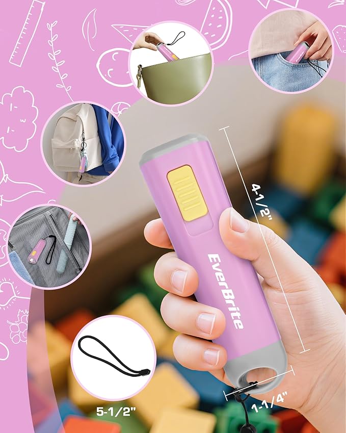 EverBrite Small Flashlight, Mini LED Flashlight, Plastic Torch Use for Emergencies, Camping, Outdoor with Lanyard 3AAA Battery Included, Pink