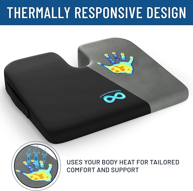 Everlasting Comfort Car Seat Cushion for Driving - Wedge Car Cushion for Office, Travel, Gaming Chair Memory Foam Driver Booster for Short People, Non-Slip, Washable Cover, Back & Sciatica Relief