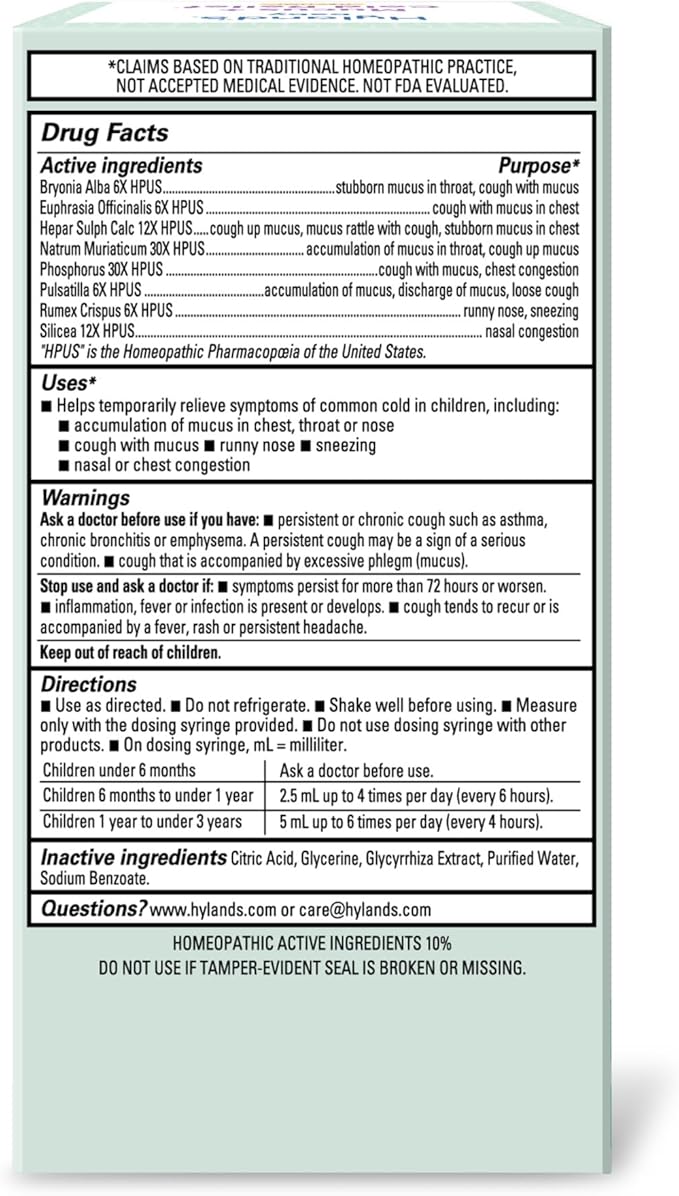 Hyland's Baby Mucus and Cold Relief, Daytime Baby Medicine, Infant Cold and Cough Remedy, Decongestant, 4 Fluid Ounce