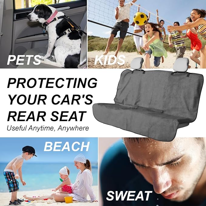 Back Seat Cover Protector for Dogs and Kids, Universal Waterproof Towel Rear Bench Seat Cover for Car, Truck, Van & SUV, Machine-Washable Backseat Car Covers (Gray, 1pcs Rear Seat)