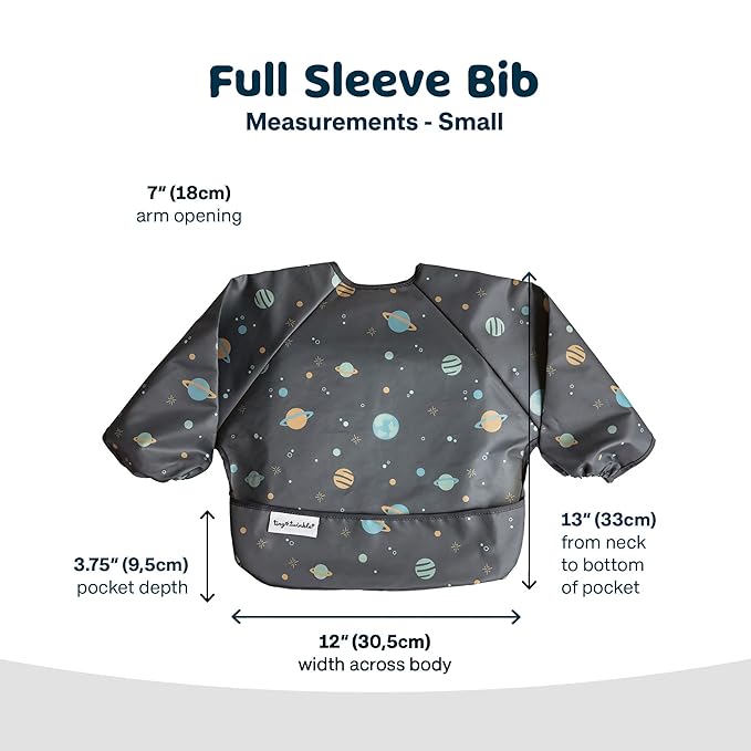 Tiny Twinkle Long Sleeve Bib for Babies & Toddlers | Waterproof Smock Bib for Eating | Machine Washable & Mess-Proof Feeding Essentials | Newborn Shower Gift (Space, 6–24M)
