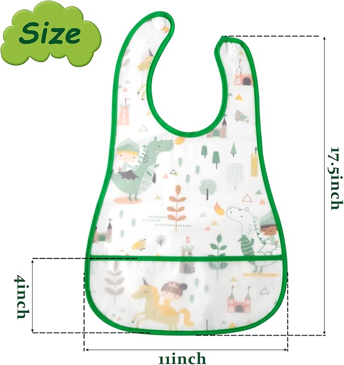 R HORSE 5Pcs Baby Bibs Set Toddler Bibs with Crumb Catcher Pocket & Snap Button Waterproof Baby Feeding Bibs for 6-24 Months