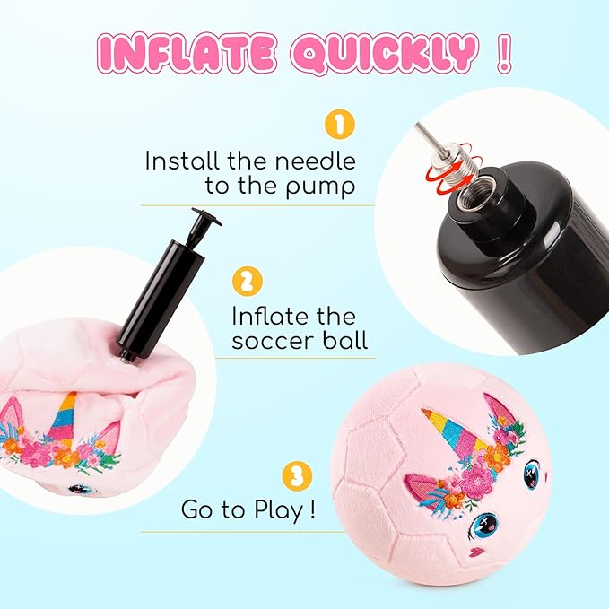 ZOOJOY Indoor Soccer Ball for Toddlers 1-3, Silent Baby Soccer Ball Soft Plush Inflatable with Pump, Ball Toys for Baby First Birthday Gift Boys Girls Kids, Pink Green