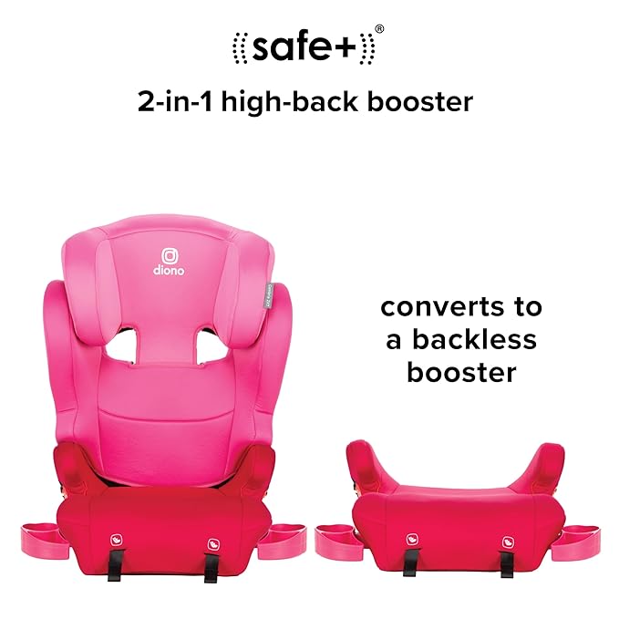 Diono Cambria 2XT XL, Dual Latch Connectors, 2-in-1 Belt Positioning Booster Seat, High-Back to Backless Booster with Space and Room to Grow, 8 Years 1 Booster Seat, Pink Cotton Candy