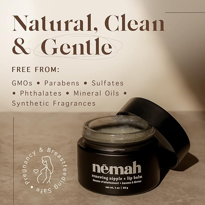 Nemah Nipple Cream, Nipple Cream For Breastfeeding, 2 In 1 Nursing Balm And Lip Balm, Non-Greasy Balm With Calendula Jojoba Mango For Dry Skin, Postpartum Essentials, Vegan and Cruelty-Free, 1 Oz