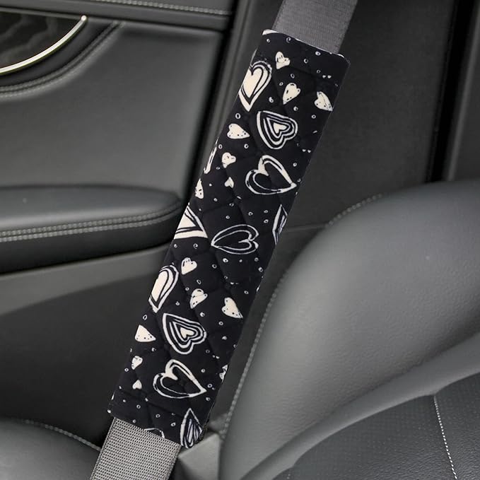 Amooca Soft Auto Seat Belt Cover Seatbelt Cushions Shoulder Pad 2 PCS for a More Comfortable Driving Compatible with All Cars and Backpack Cute Black Heart
