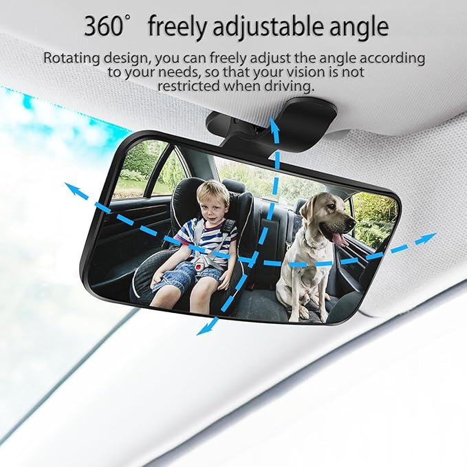 Universal Car Interior Rearview Baby Mirror Wide Angle Convex Mirror Clip-on & Suction Cup mirrors for Viewing Rear Passengers（5.11' X 2.56'）