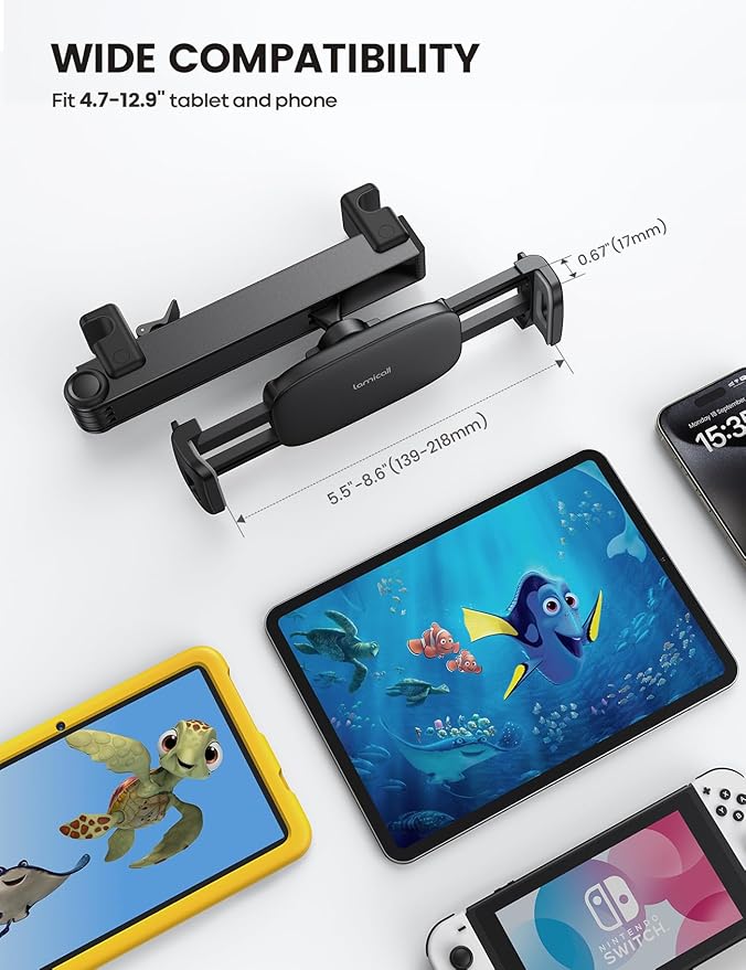 Lamicall Car Headrest Tablet Holder - [Lockable] [3 in 1 Extension Arm] Upgrade Tablet Mount for Car Backseat, Gifts Road Trip Essentials for Kids, for iPad Pro, Air, Mini, Fire HD, 4.7-13" Tablets