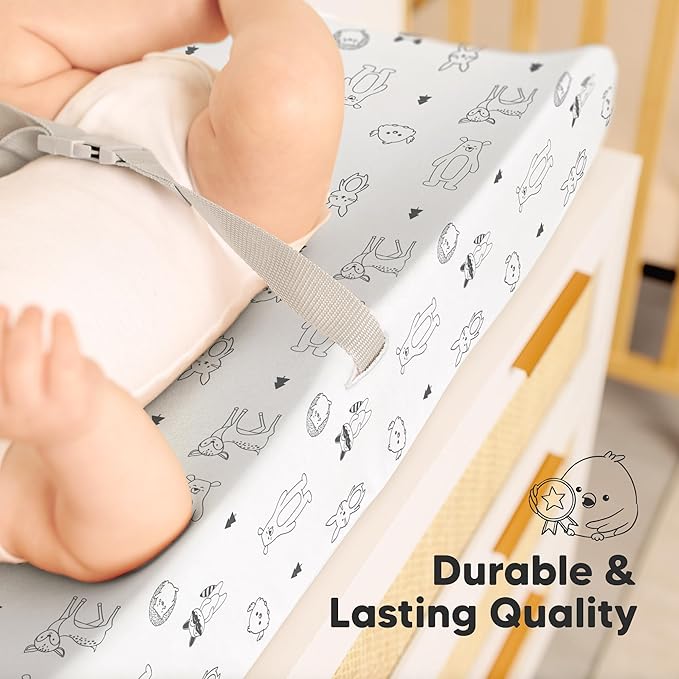 2-Pack Baby Changing Pad Cover for Girl, Boy - 32x16 Soft Viscose Derived from Bamboo Baby Diaper Changing Table Pad Cover Sheets, Neutral, Snug Fit Nursery Diaper Change Sheets (Woodland)