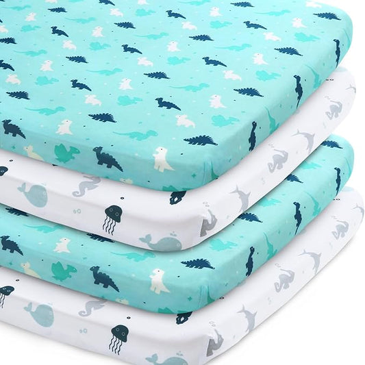 Bassinet Sheet 4 Pack for Baby Boys or Girls, Bassinet Sheets Ultra Soft Universal Fit for Most Rectangle, Oval, Hourglass Bassinet Mattress, Bassinet Sheets, Aqua