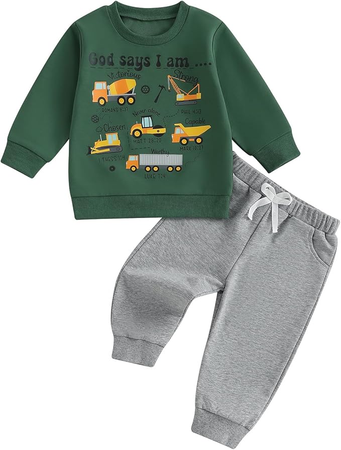 Baby Boy Fall Clothes Set Long Sleeve Truck Tractor Print Sweatshirt Pants Toddler Infant Outfits 6 12 18 24 Months 2T