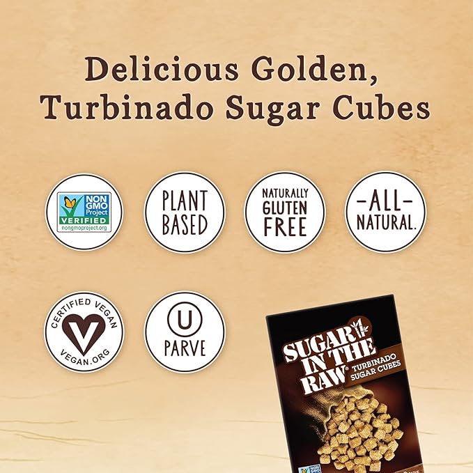 In The Raw Sugar Turbinado Cane Cubes | No Added Flavors | Natural Sweetener | Vegan | Pack of 2