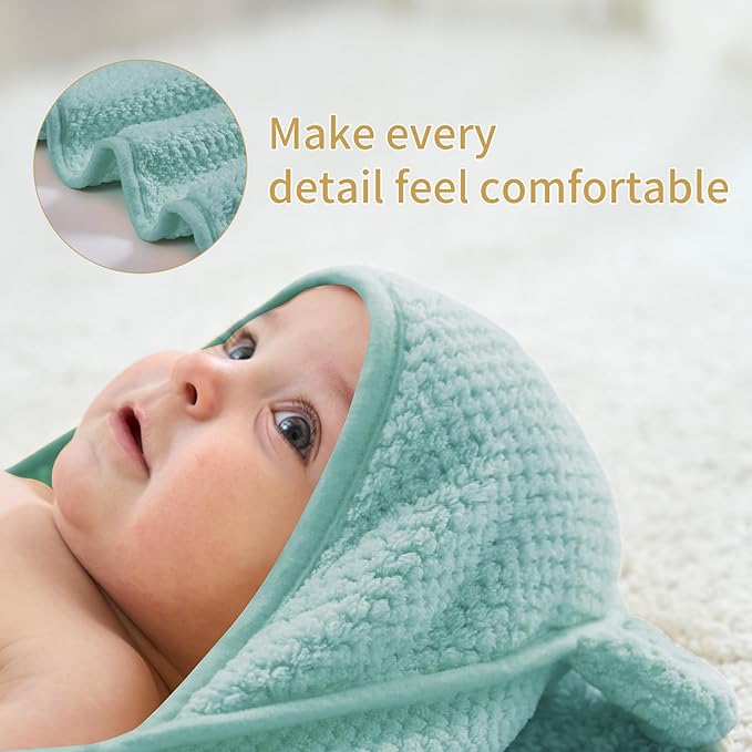 Baby Hooded Towel 2 Pack Bath Towels for Newborn with Animal Design Shower Essentials for Baby Girl Boy and Toddler (Green & Teal, Medium)