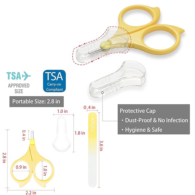 PAFASON Baby Round Tip Safety Manicure Nail Scissors and Baby Glass Nail File Set, Stainless Steel, Czech Float Glass, Ideal for Infant, Newborns, Babies Toddlers