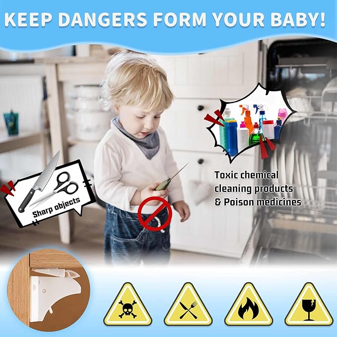 12 Pack Magnetic Cabinet Locks Baby Proofing - Baitiny Child Proof Cupboard Drawers Latches - Adhesive Easy Installation
