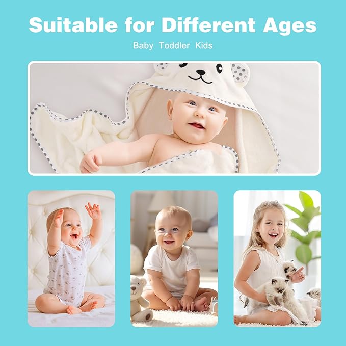Hooded Baby Towels, 2 Pack Ultra Soft Bath Towels with Hood for Boys, Girls, Toddler, Infant, Kids - Large 31 X 31 inch Newborn Essentials (Panda)