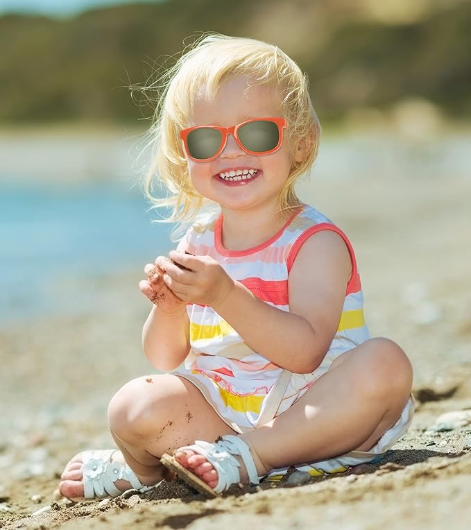Baby Sunglasses - 100% UV Proof Sunglasses for Baby, Toddler, Kids - Ages 0-2 Years - Case and Pouch included