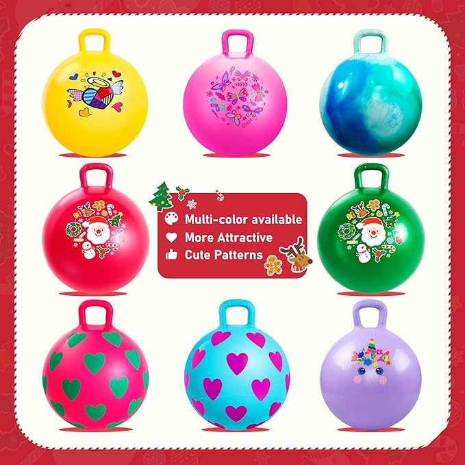 EVERICH TOY Hopper Ball for Kids 18In Sit On Bouncy Balls with Handle for Indoor Outdoor Active Play, Green Christmas Inflatable Boys Girls Gifts for 4 5 6 7 8 Years Old with Christmas Reindeer Ears