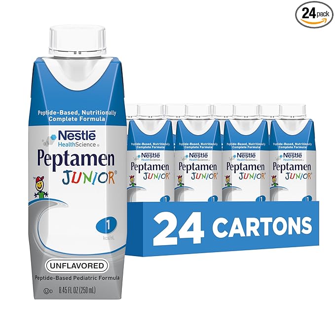 Peptamen Junior, Calorically Dense Tube Feeding Formula, For GI-Impaired Children ages 1-13 years (1 kcal/mL), Unflavored, 8.45 Fl Oz, 24 Count