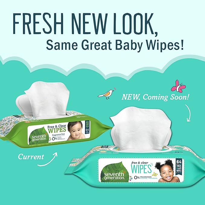 Seventh Generation Baby Wipes Sensitive Protection with Snap Seal Unscented Baby Wipes 64 Count