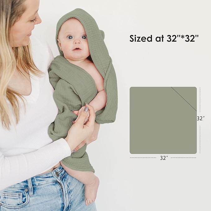 Muslin Baby Towels with Hood for Newborn 100% Cotton Baby Bath Towels Soft & Absorbent Hooded Baby Towel for Boys and Girls, Large Size - 32 * 32 Inches