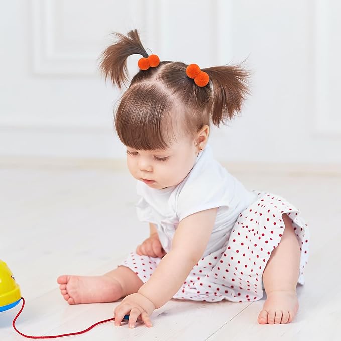 40Pcs Girls Hair Accessories - Small Fluffy Pom Ball Elastic Ponytail Holders and Rubber Bands for Baby Girls, Toddlers, Infants