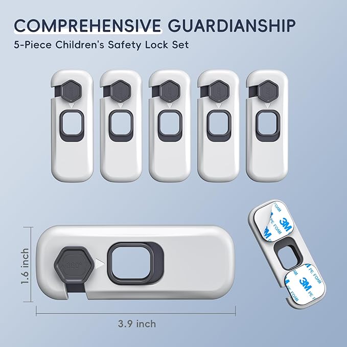 5-Pack Fridge Locks, Child Proof Refrigerator/Freezer Door Lock, Child Safety Cabinet Lock with Adhesive Pads -Freezer Latch to Keep Door Closed for Latches,Drawer,Closets,Oven (Grey)