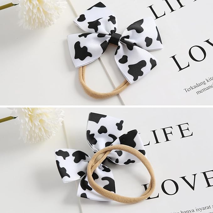 Fancheer Baby Girls Cow Print Cowgirl Bow Headband Infant Toddler Birthday Party Hair Accessories